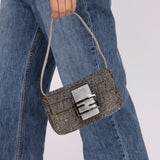 Ultra - Rare Fendi 2003 Karung Trimmed Metallic Beaded Zucchino Mini Baguette - FashioNica