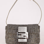 Ultra - Rare Fendi 2003 Karung Trimmed Metallic Beaded Zucchino Mini Baguette - FashioNica