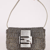 Ultra - Rare Fendi 2003 Karung Trimmed Metallic Beaded Zucchino Mini Baguette - FashioNica
