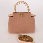 Ultra - Rare Fendi 2021 Haute Couture Light Pink Pearl and Velvet Small Peekaboo - FashioNica