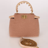 Ultra - Rare Fendi 2021 Haute Couture Light Pink Pearl and Velvet Small Peekaboo - FashioNica