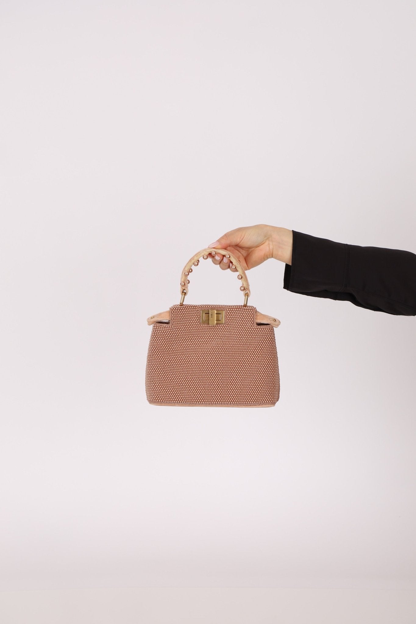 Ultra - Rare Fendi 2021 Haute Couture Light Pink Pearl and Velvet Small Peekaboo - FashioNica