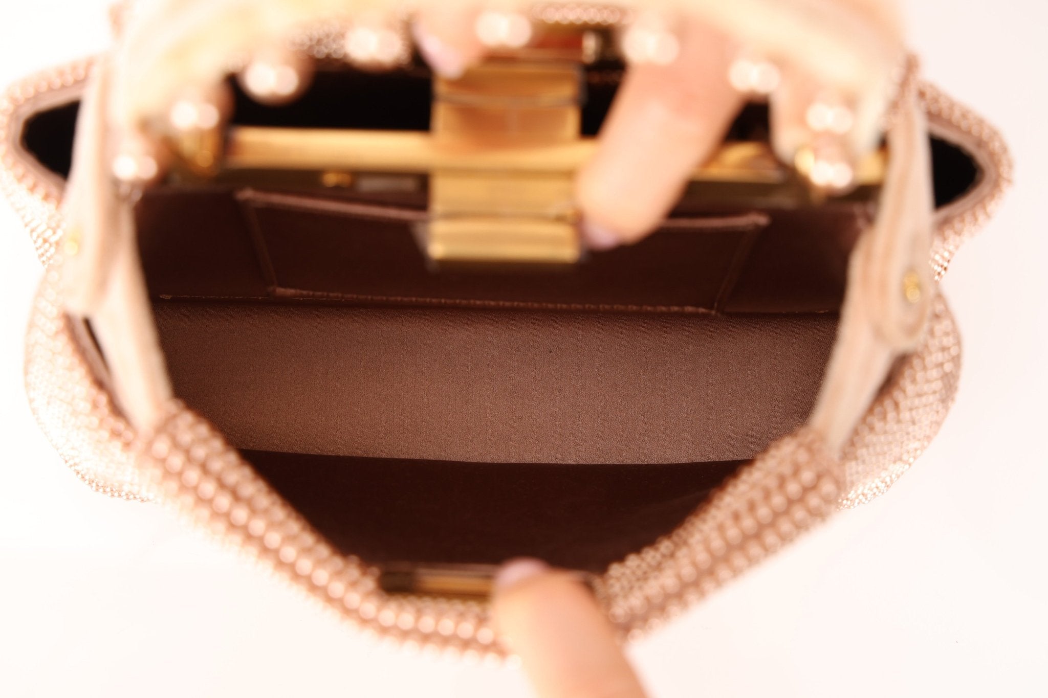 Ultra - Rare Fendi 2021 Haute Couture Light Pink Pearl and Velvet Small Peekaboo - FashioNica