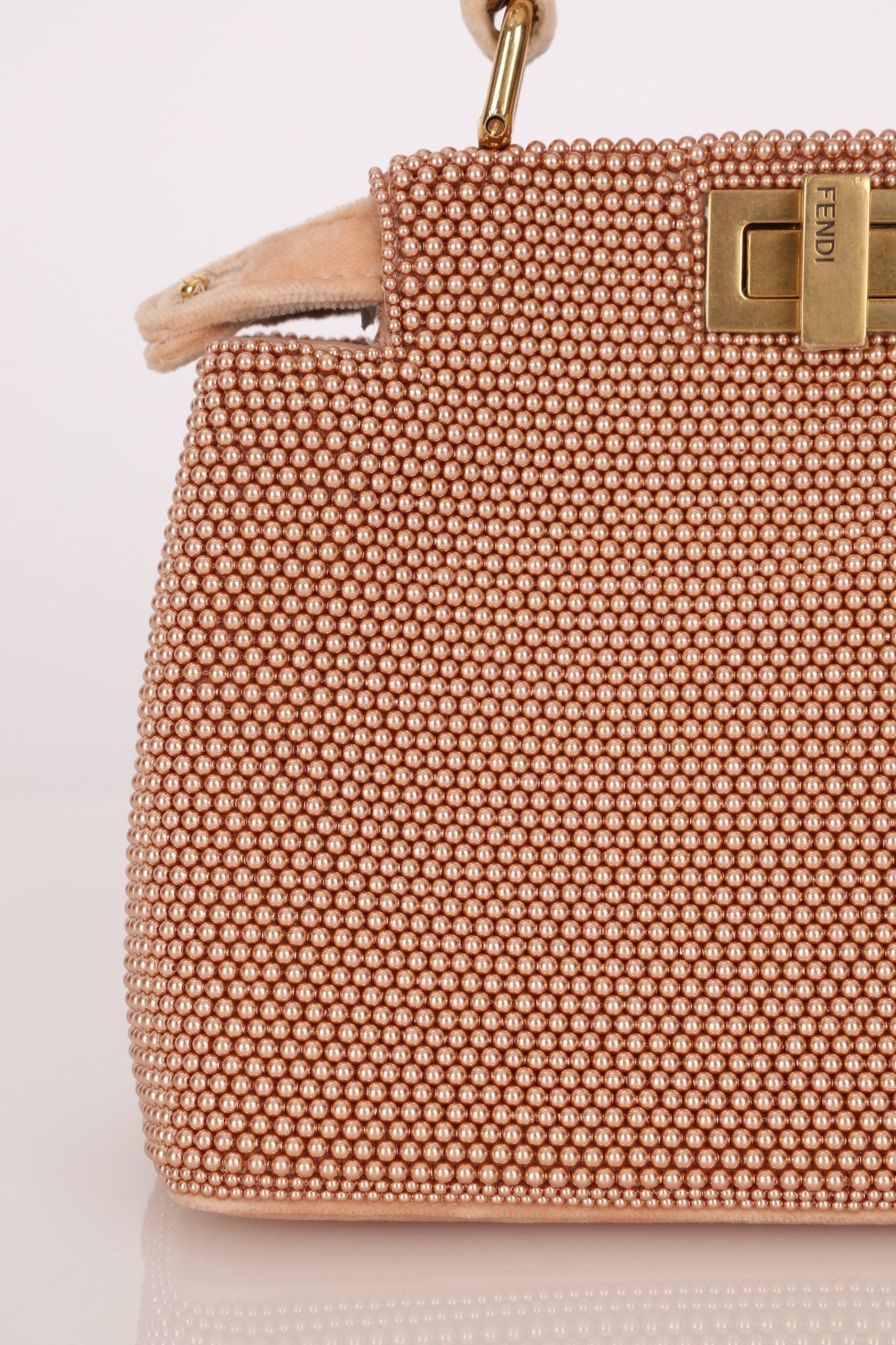 Ultra - Rare Fendi 2021 Haute Couture Light Pink Pearl and Velvet Small Peekaboo - FashioNica