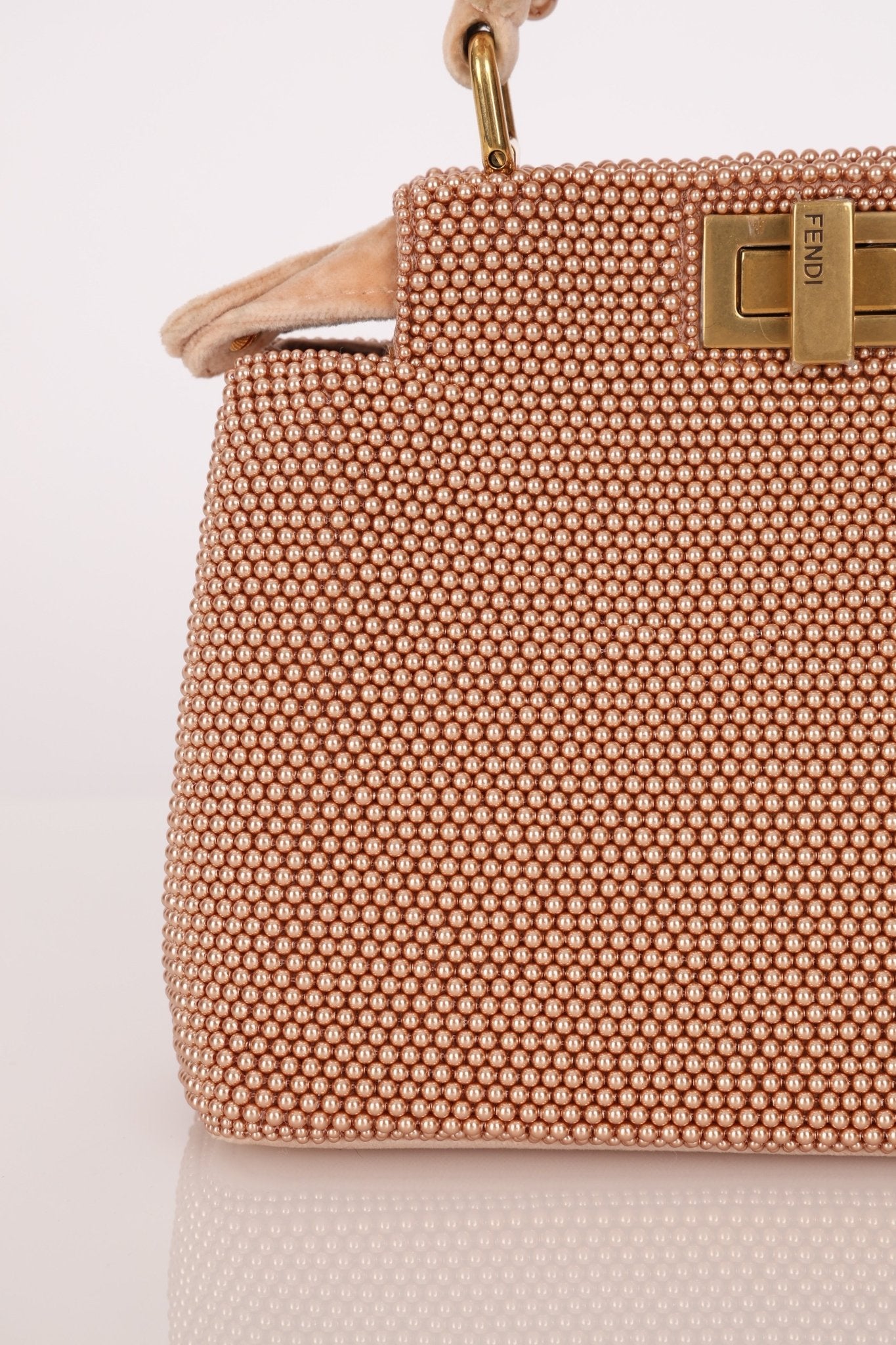 Ultra - Rare Fendi 2021 Haute Couture Light Pink Pearl and Velvet Small Peekaboo - FashioNica