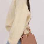 Ultra - Rare Fendi 2021 Haute Couture Light Pink Pearl and Velvet Small Peekaboo - FashioNica