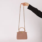 Ultra - Rare Fendi 2021 Haute Couture Light Pink Pearl and Velvet Small Peekaboo - FashioNica