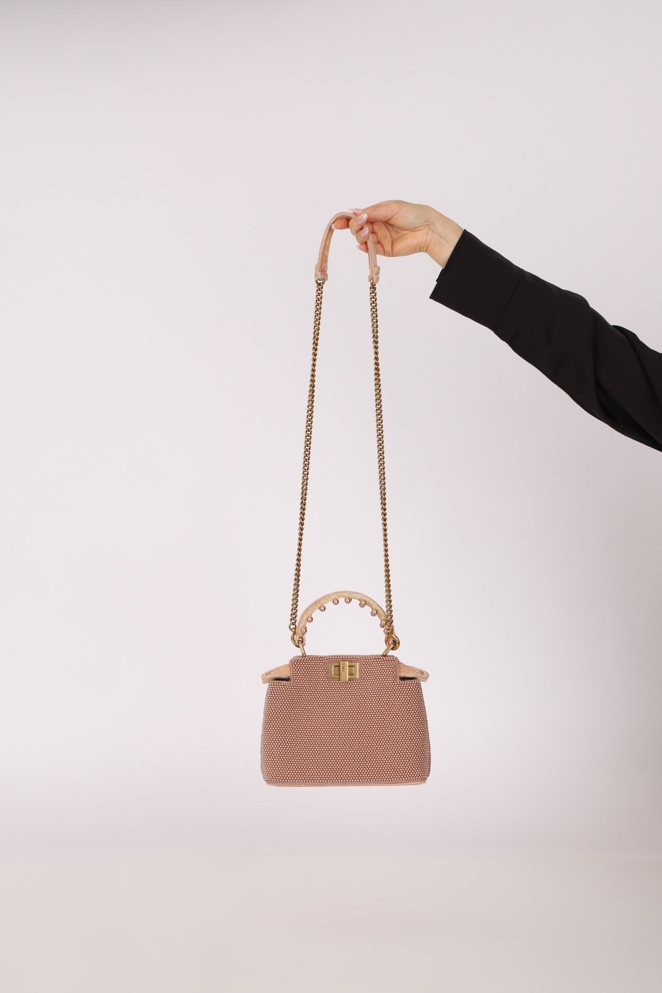 Ultra - Rare Fendi 2021 Haute Couture Light Pink Pearl and Velvet Small Peekaboo - FashioNica