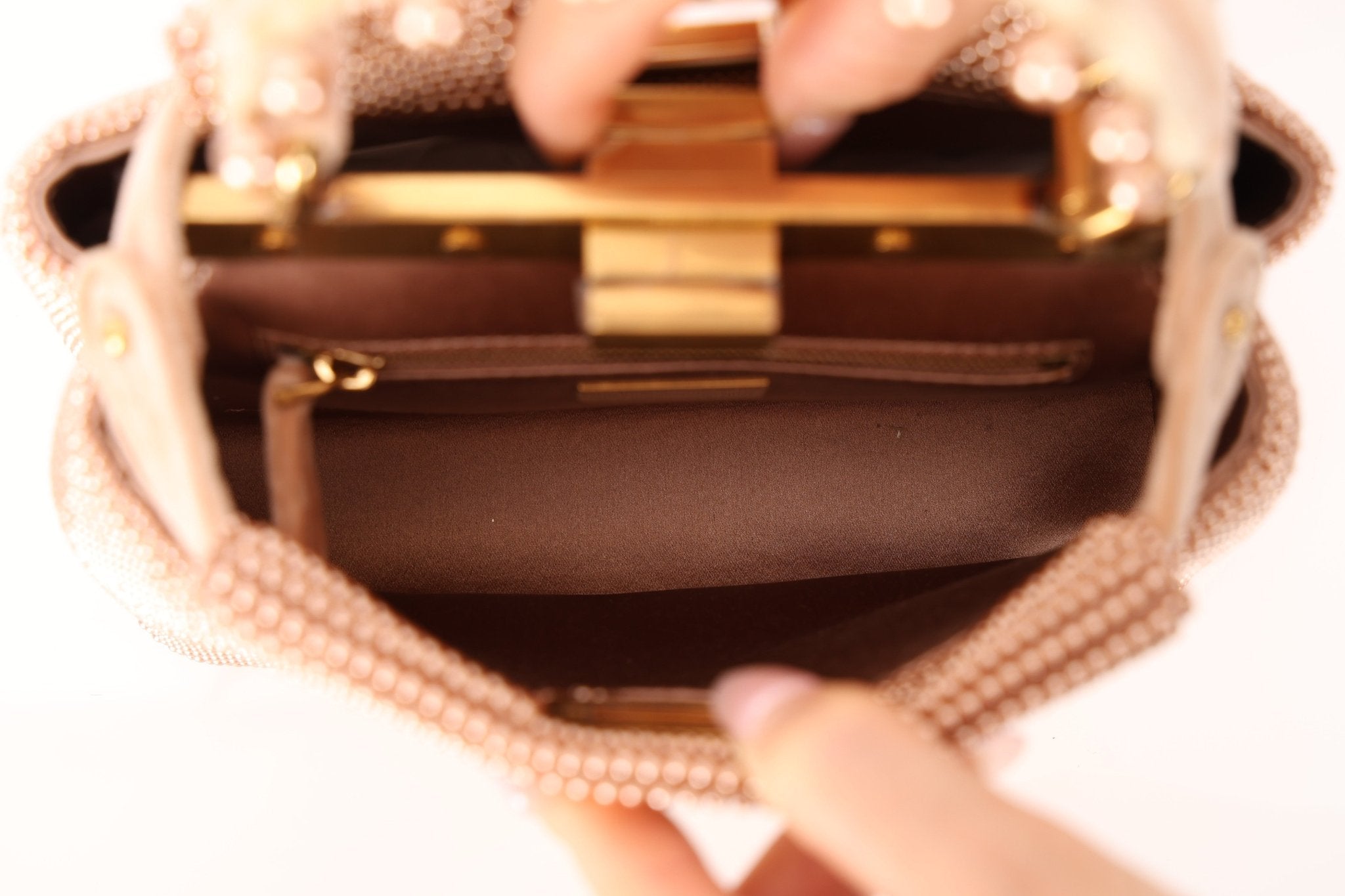 Ultra - Rare Fendi 2021 Haute Couture Light Pink Pearl and Velvet Small Peekaboo - FashioNica