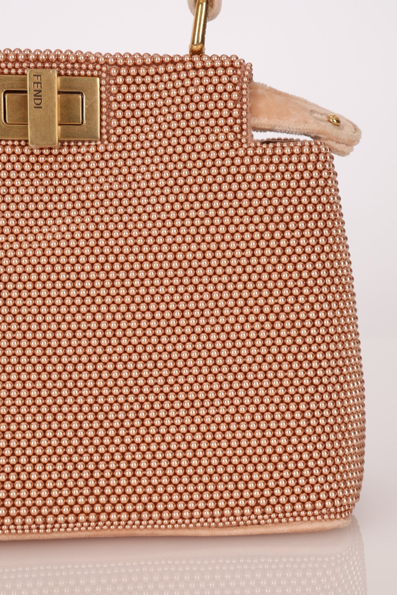 Ultra - Rare Fendi 2021 Haute Couture Light Pink Pearl and Velvet Small Peekaboo - FashioNica