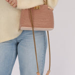 Ultra - Rare Fendi 2021 Haute Couture Light Pink Pearl and Velvet Small Peekaboo - FashioNica