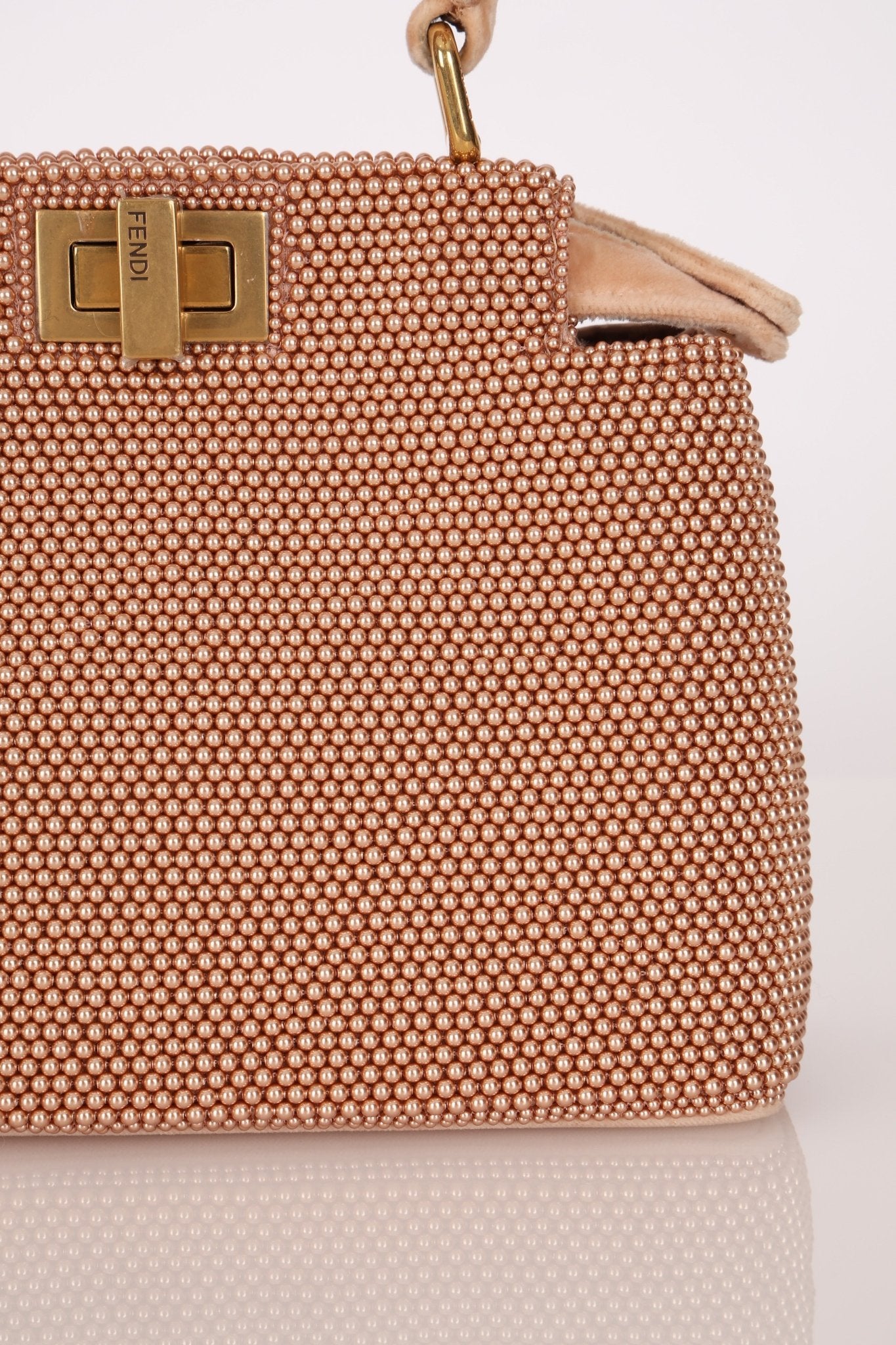 Ultra - Rare Fendi 2021 Haute Couture Light Pink Pearl and Velvet Small Peekaboo - FashioNica