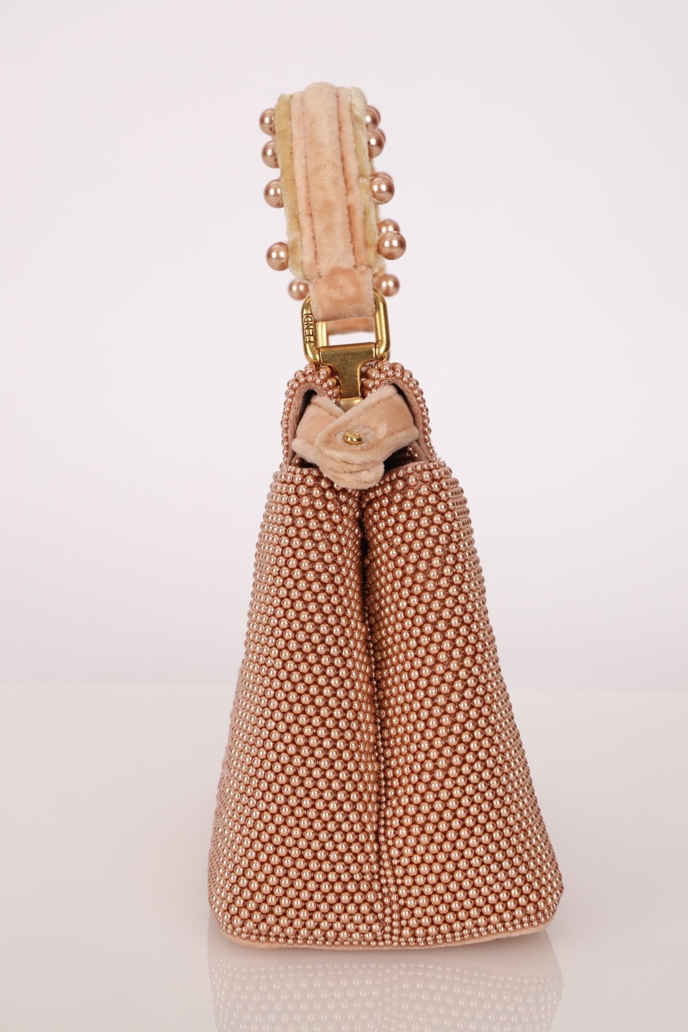 Ultra - Rare Fendi 2021 Haute Couture Light Pink Pearl and Velvet Small Peekaboo - FashioNica