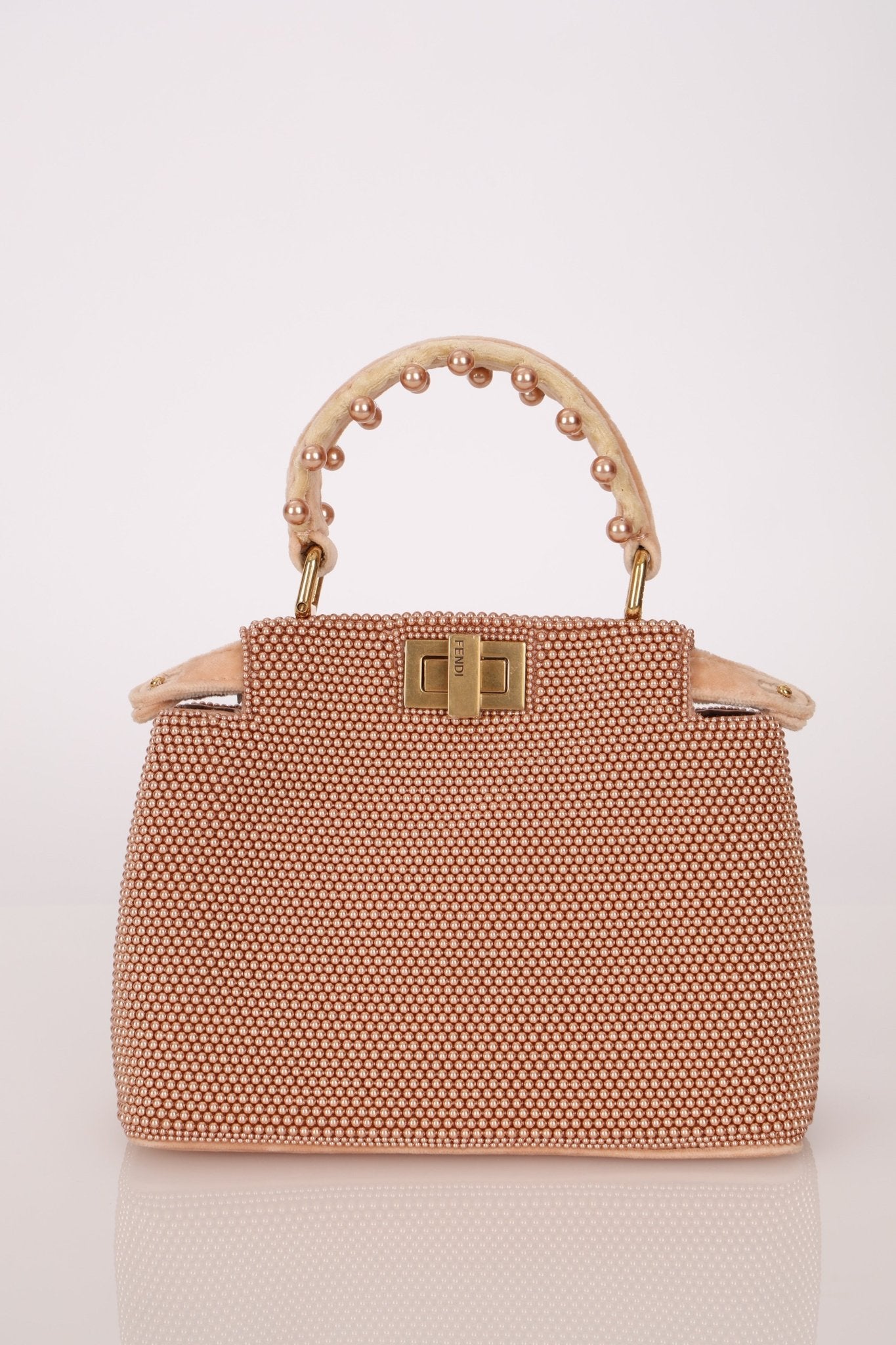Ultra - Rare Fendi 2021 Haute Couture Light Pink Pearl and Velvet Small Peekaboo - FashioNica