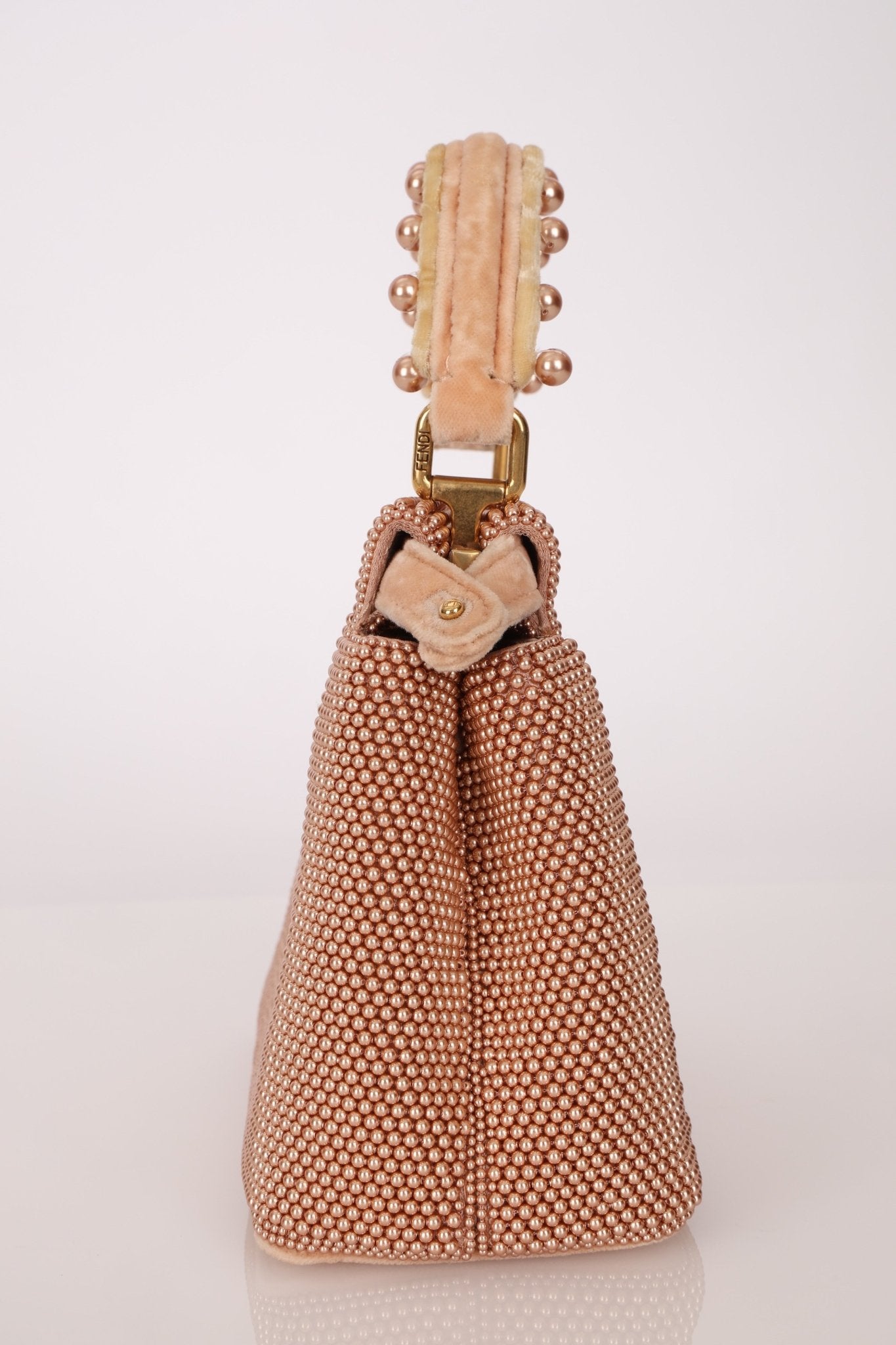 Ultra - Rare Fendi 2021 Haute Couture Light Pink Pearl and Velvet Small Peekaboo - FashioNica