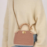 Ultra - Rare Fendi 2021 Haute Couture Light Pink Pearl and Velvet Small Peekaboo - FashioNica