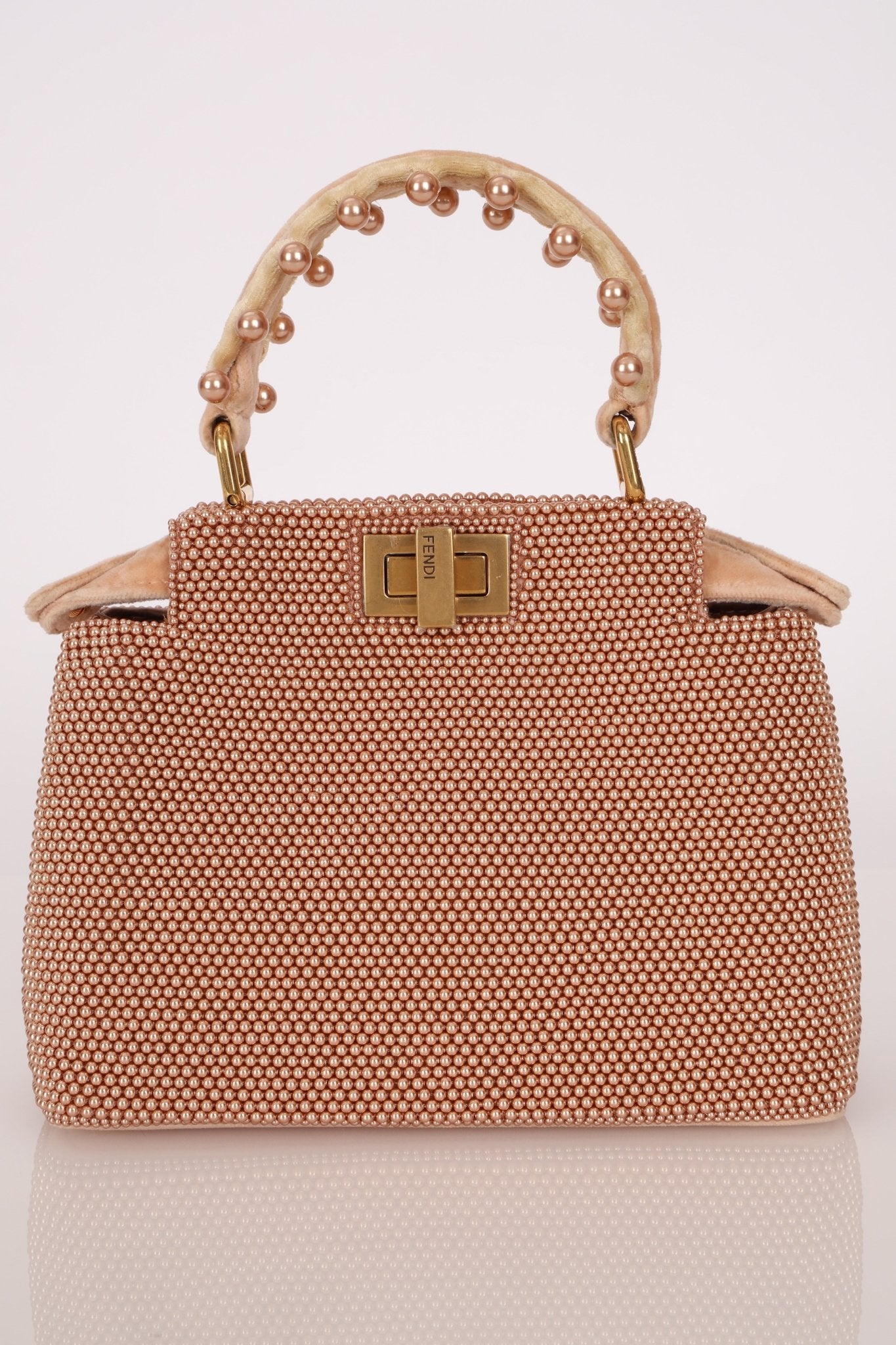 Ultra - Rare Fendi 2021 Haute Couture Light Pink Pearl and Velvet Small Peekaboo - FashioNica