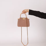 Ultra - Rare Fendi 2021 Haute Couture Light Pink Pearl and Velvet Small Peekaboo - FashioNica