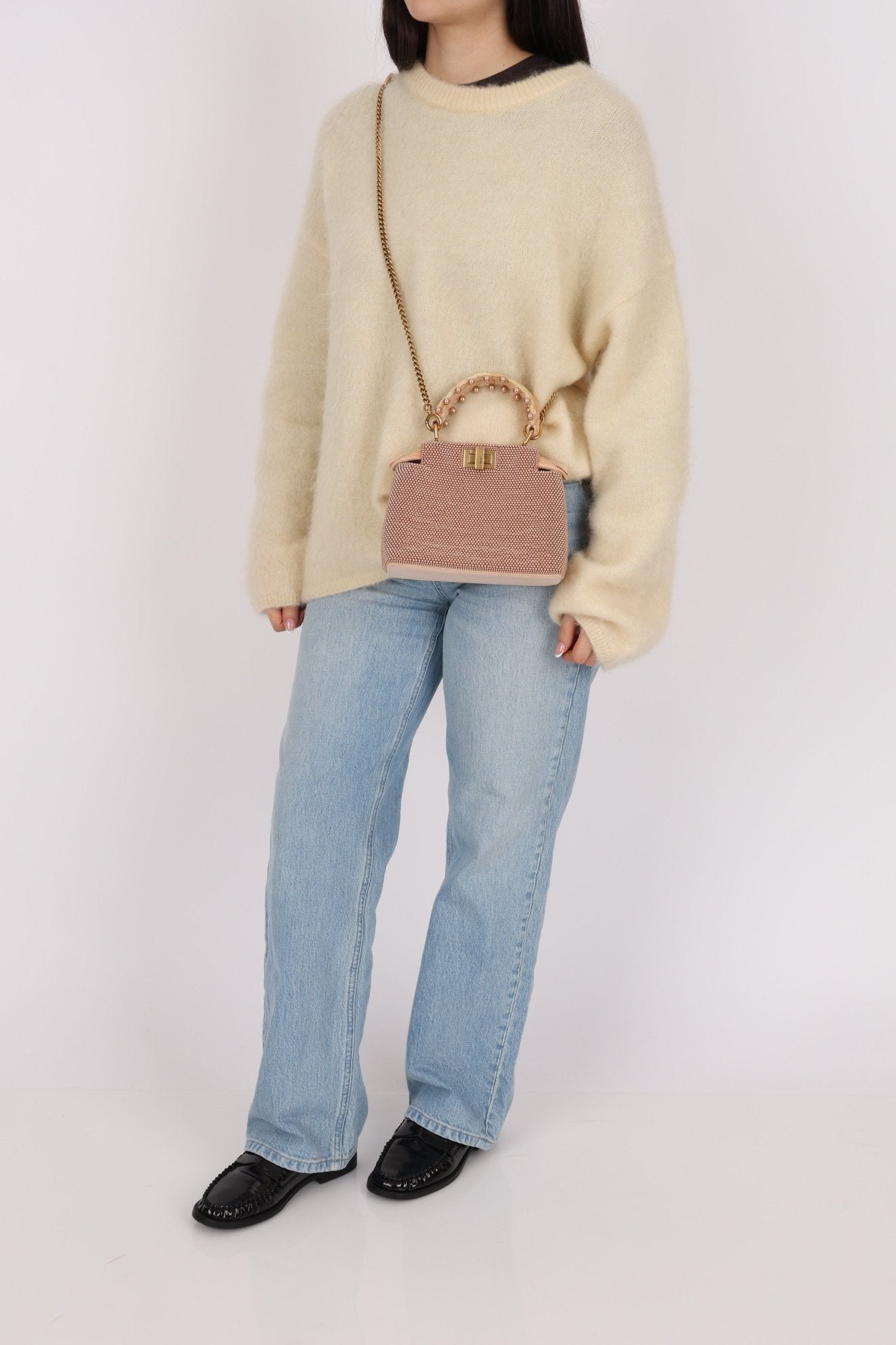 Ultra - Rare Fendi 2021 Haute Couture Light Pink Pearl and Velvet Small Peekaboo - FashioNica
