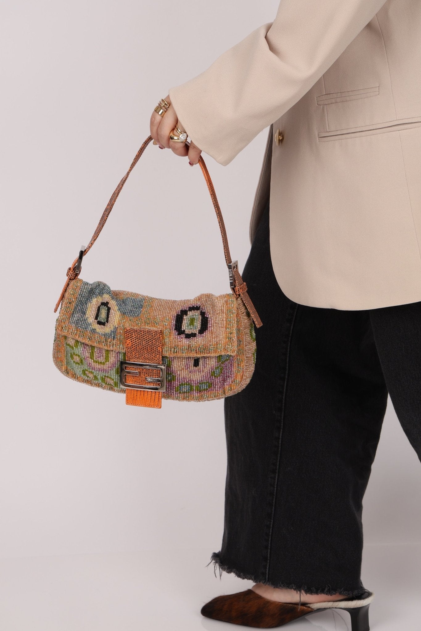 Ultra - Rare Fendi Beaded Lizard - Trimmed Baguette - FashioNica