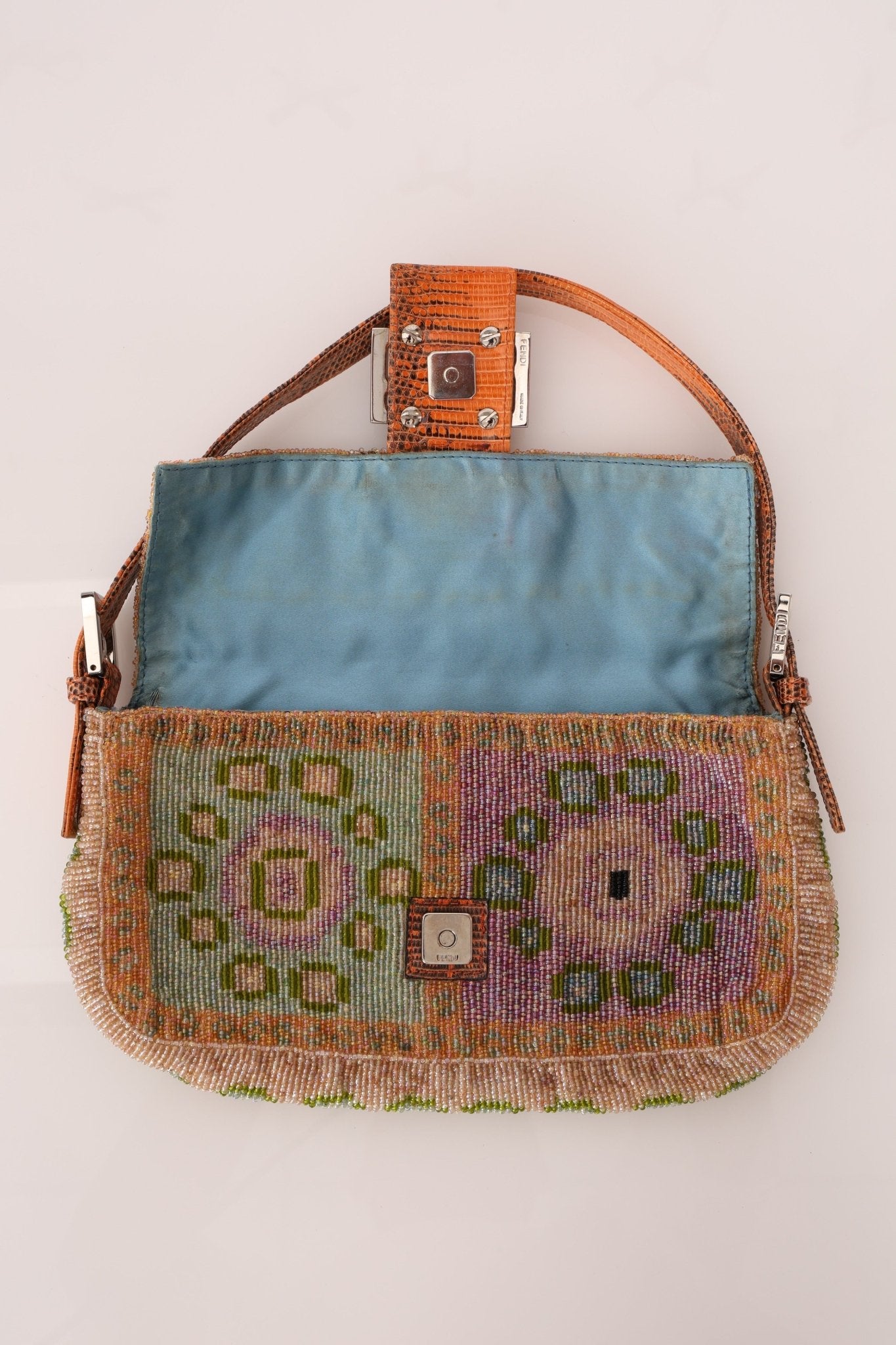 Ultra - Rare Fendi Beaded Lizard - Trimmed Baguette - FashioNica