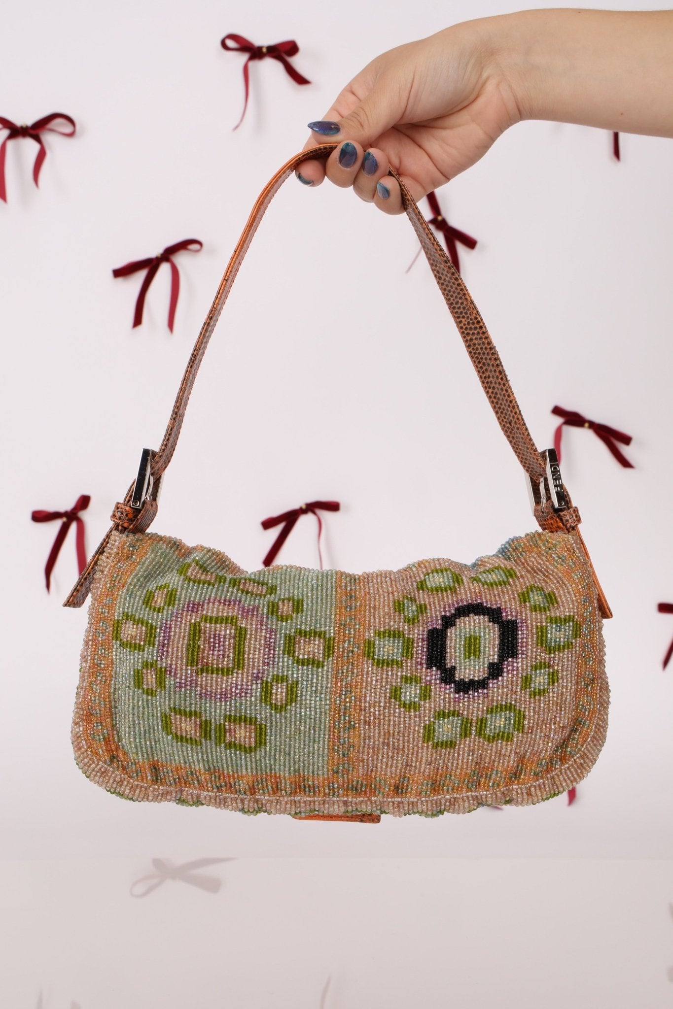 Ultra - Rare Fendi Beaded Lizard - Trimmed Baguette - FashioNica