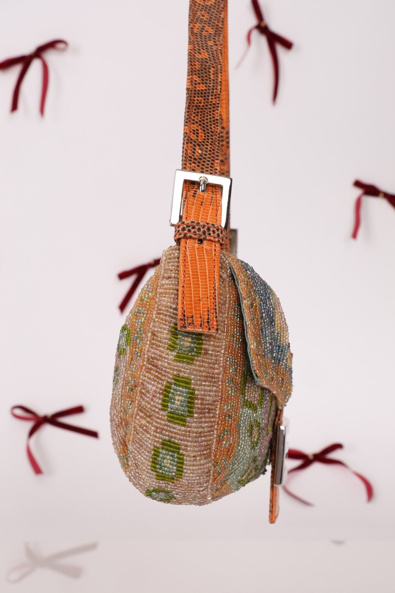 Ultra - Rare Fendi Beaded Lizard - Trimmed Baguette - FashioNica