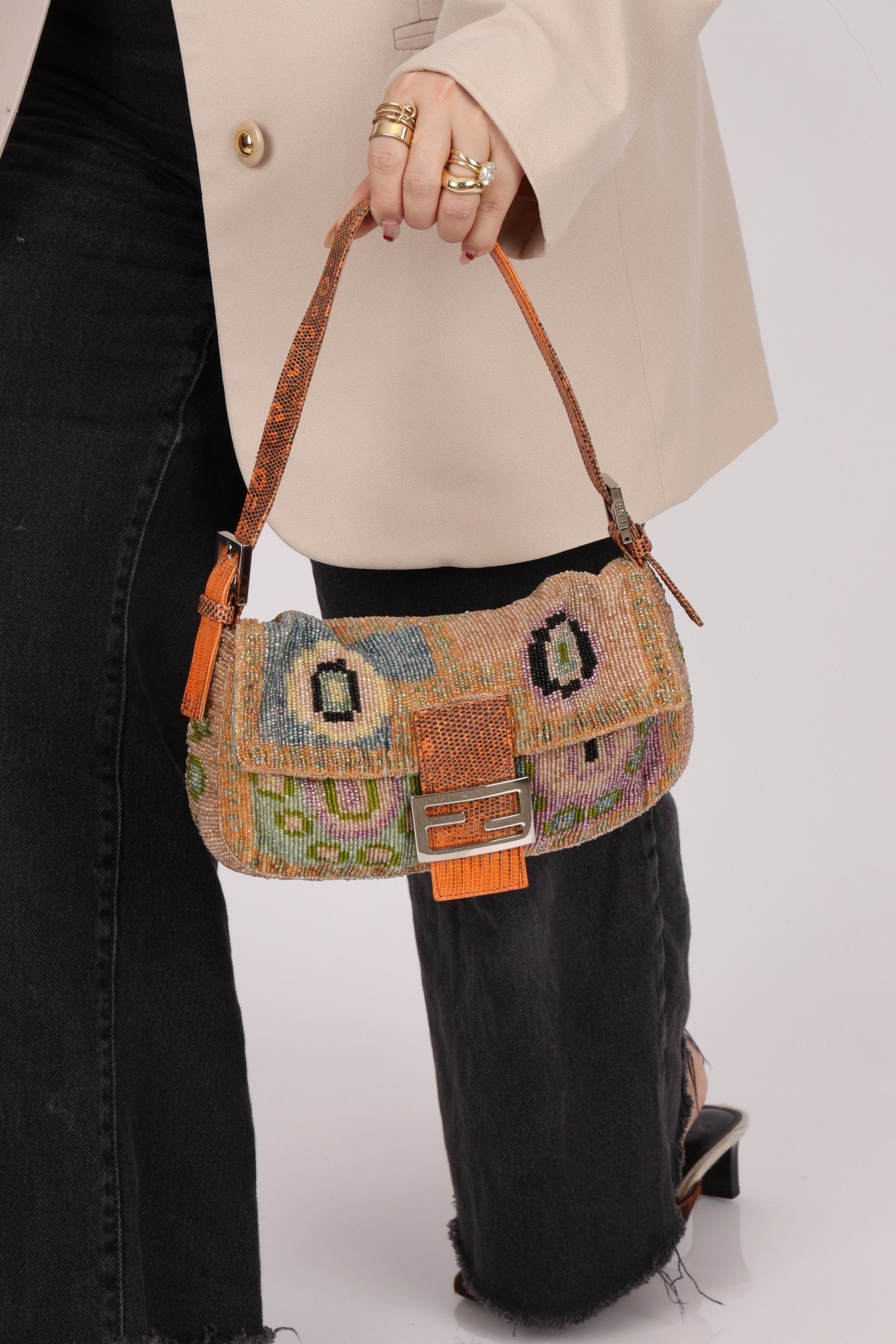 Ultra - Rare Fendi Beaded Lizard - Trimmed Baguette - FashioNica