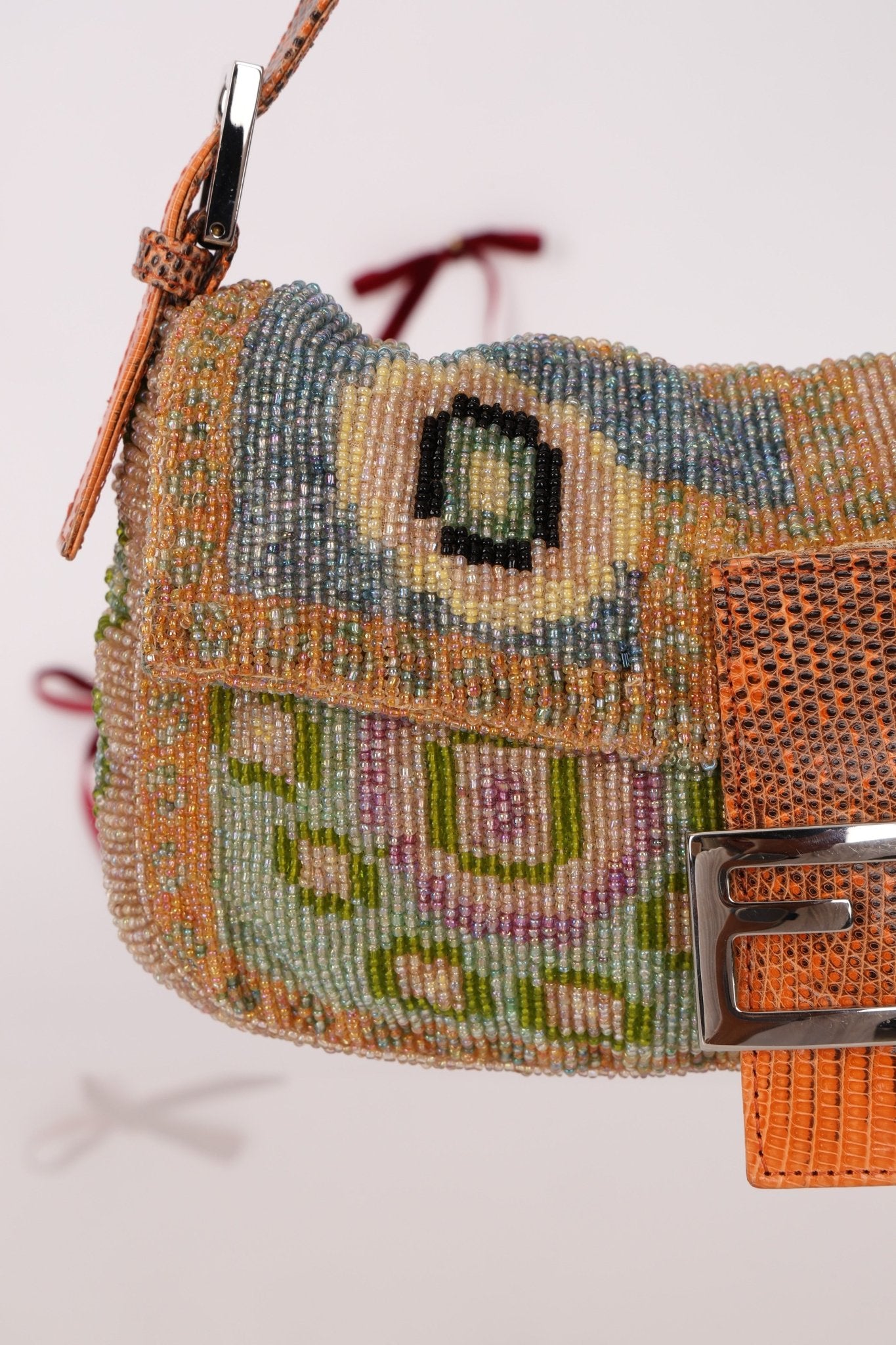 Ultra - Rare Fendi Beaded Lizard - Trimmed Baguette - FashioNica