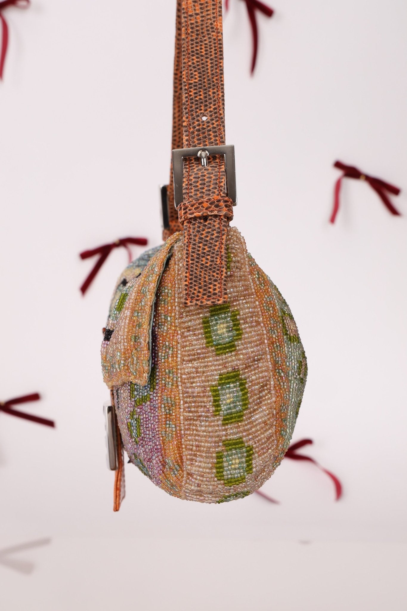 Ultra - Rare Fendi Beaded Lizard - Trimmed Baguette - FashioNica