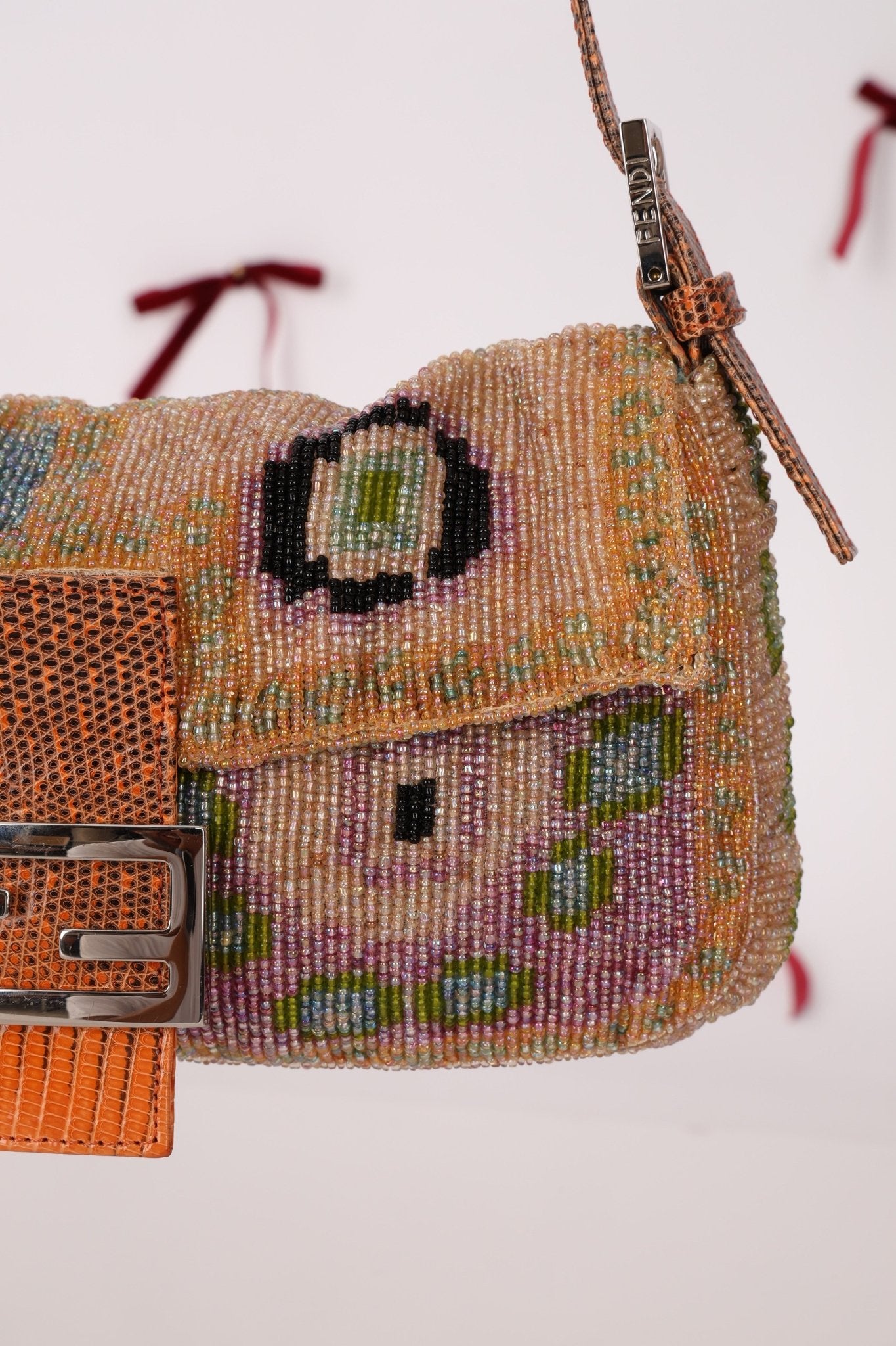 Ultra - Rare Fendi Beaded Lizard - Trimmed Baguette - FashioNica