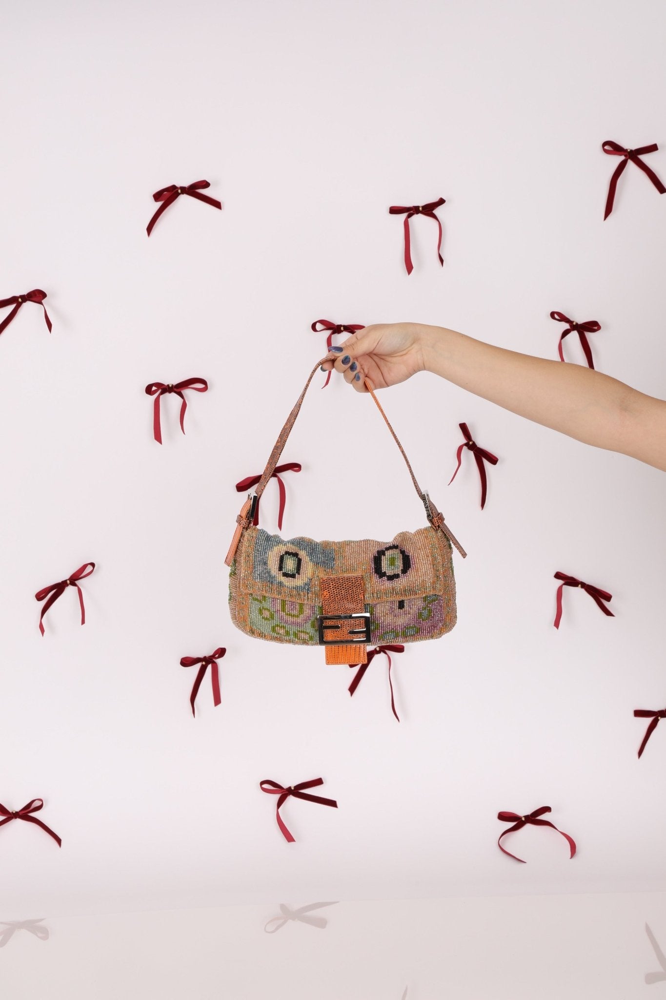 Ultra - Rare Fendi Beaded Lizard - Trimmed Baguette - FashioNica