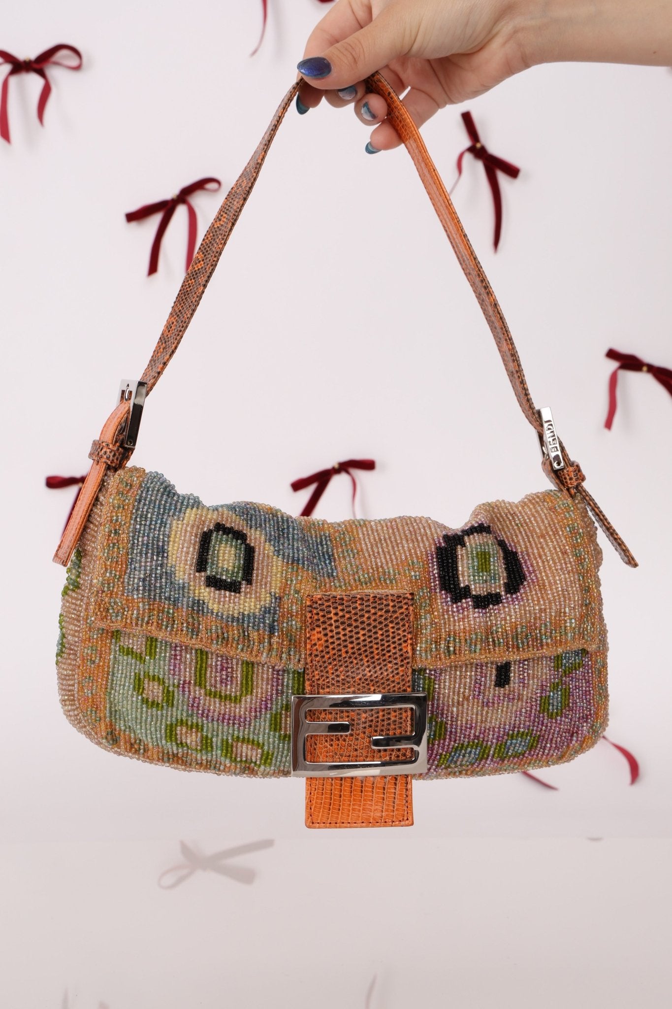 Ultra - Rare Fendi Beaded Lizard - Trimmed Baguette - FashioNica