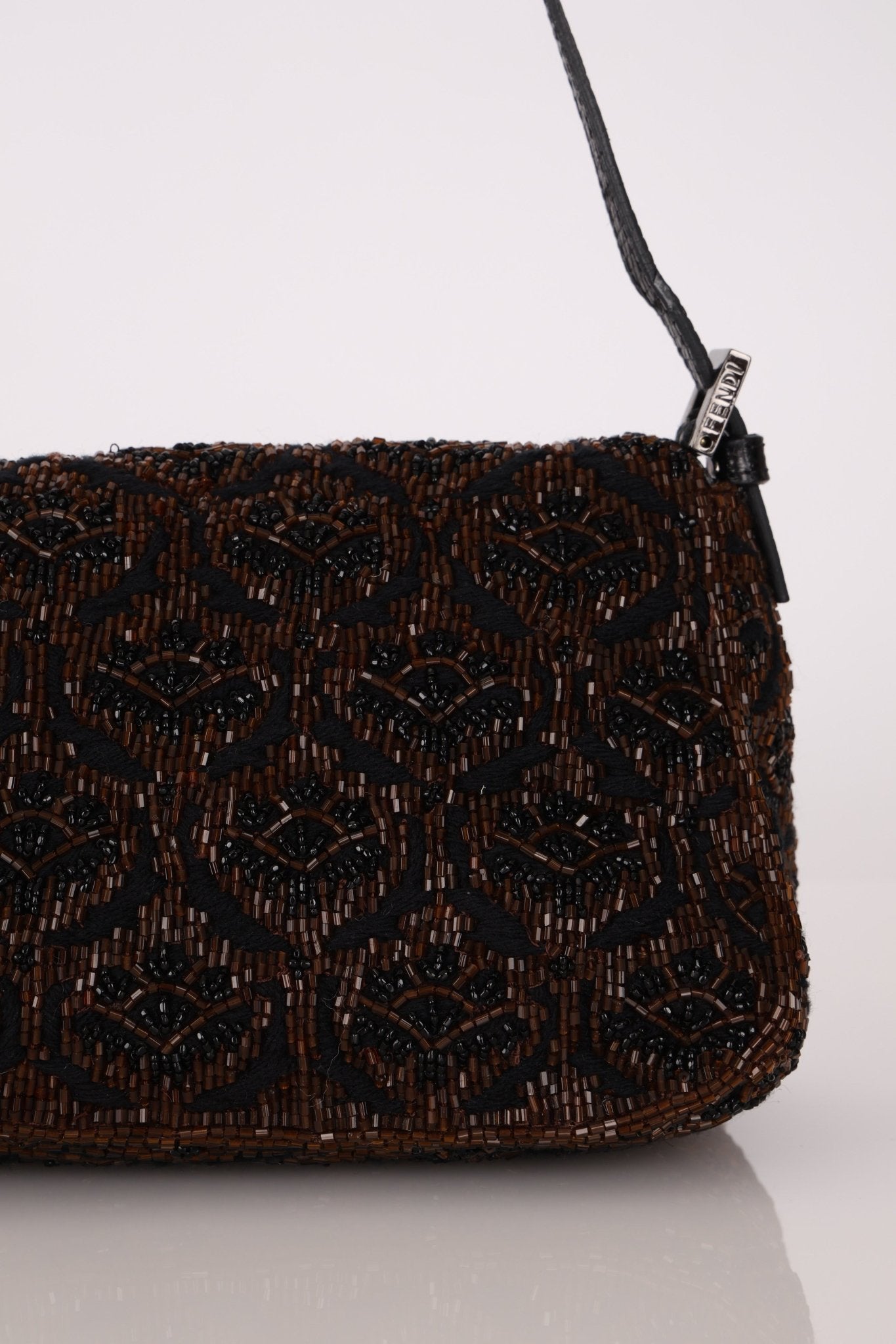 Ultra - Rare Fendi Brown Beaded, Lizard, & Crystal Floral Baguette - FashioNica