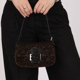 Ultra - Rare Fendi Brown Beaded, Lizard, & Crystal Floral Baguette - FashioNica
