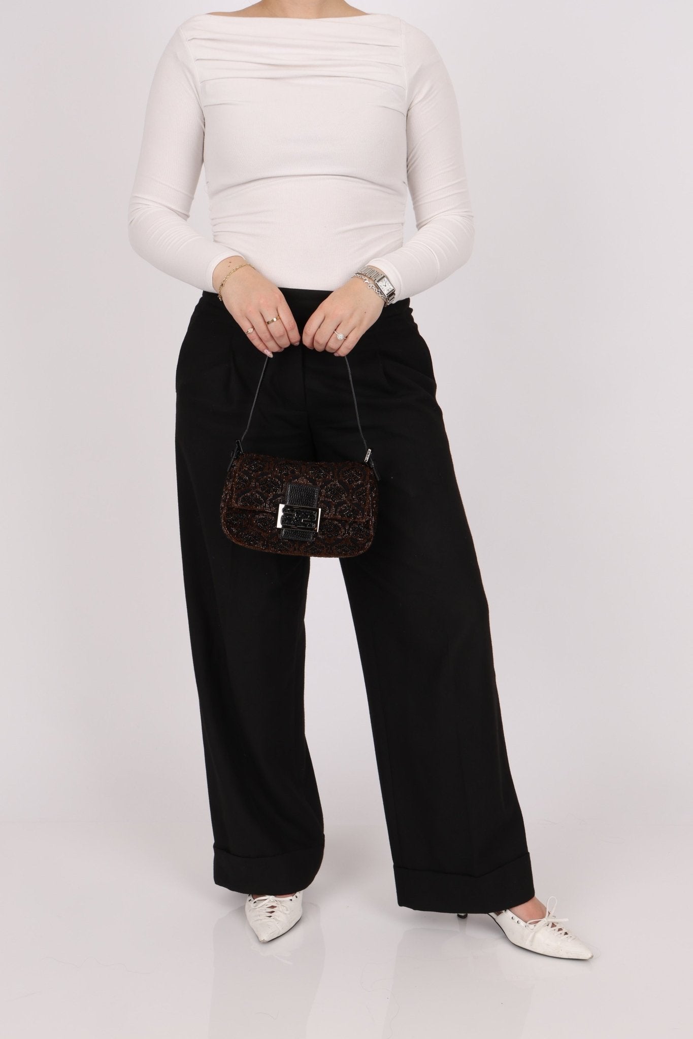 Ultra - Rare Fendi Brown Beaded, Lizard, & Crystal Floral Baguette - FashioNica