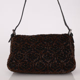Ultra - Rare Fendi Brown Beaded, Lizard, & Crystal Floral Baguette - FashioNica