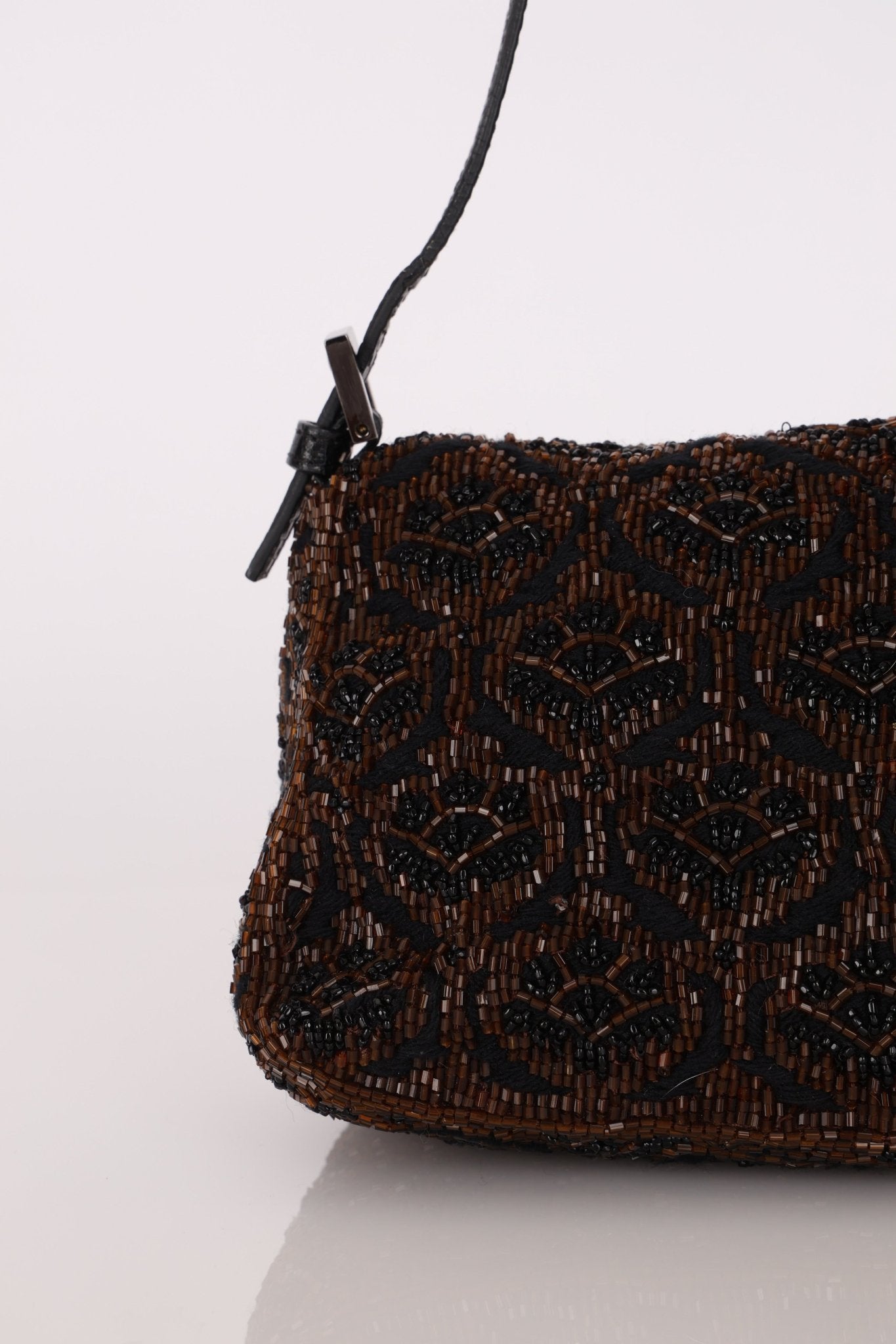 Ultra - Rare Fendi Brown Beaded, Lizard, & Crystal Floral Baguette - FashioNica