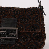Ultra - Rare Fendi Brown Beaded, Lizard, & Crystal Floral Baguette - FashioNica