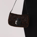 Ultra - Rare Fendi Brown Beaded, Lizard, & Crystal Floral Baguette - FashioNica