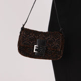 Ultra - Rare Fendi Brown Beaded, Lizard, & Crystal Floral Baguette - FashioNica