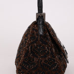 Ultra - Rare Fendi Brown Beaded, Lizard, & Crystal Floral Baguette - FashioNica
