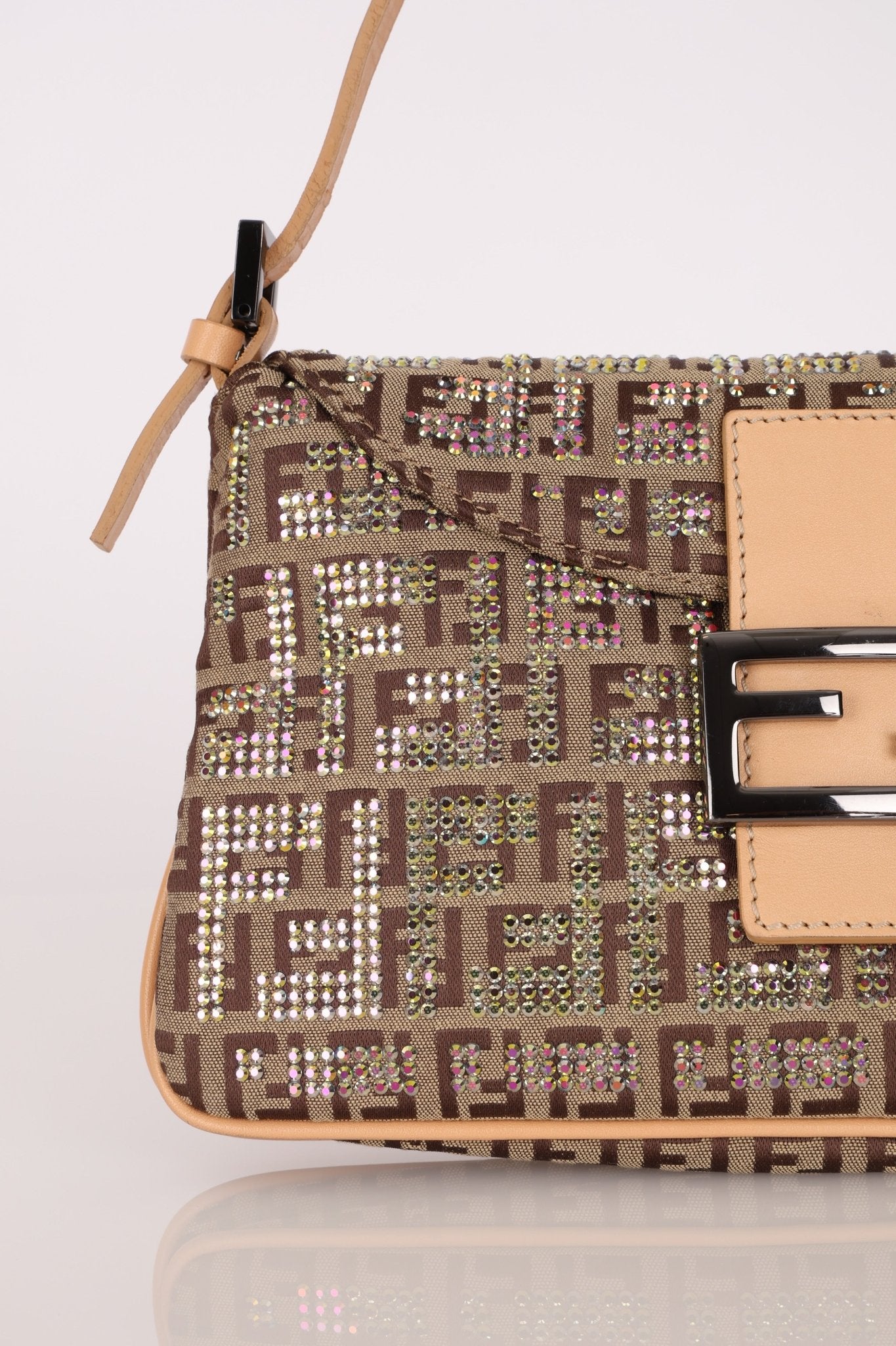 Ultra - Rare Fendi Double Flap Rhinestone Zucchino Baguette - FashioNica