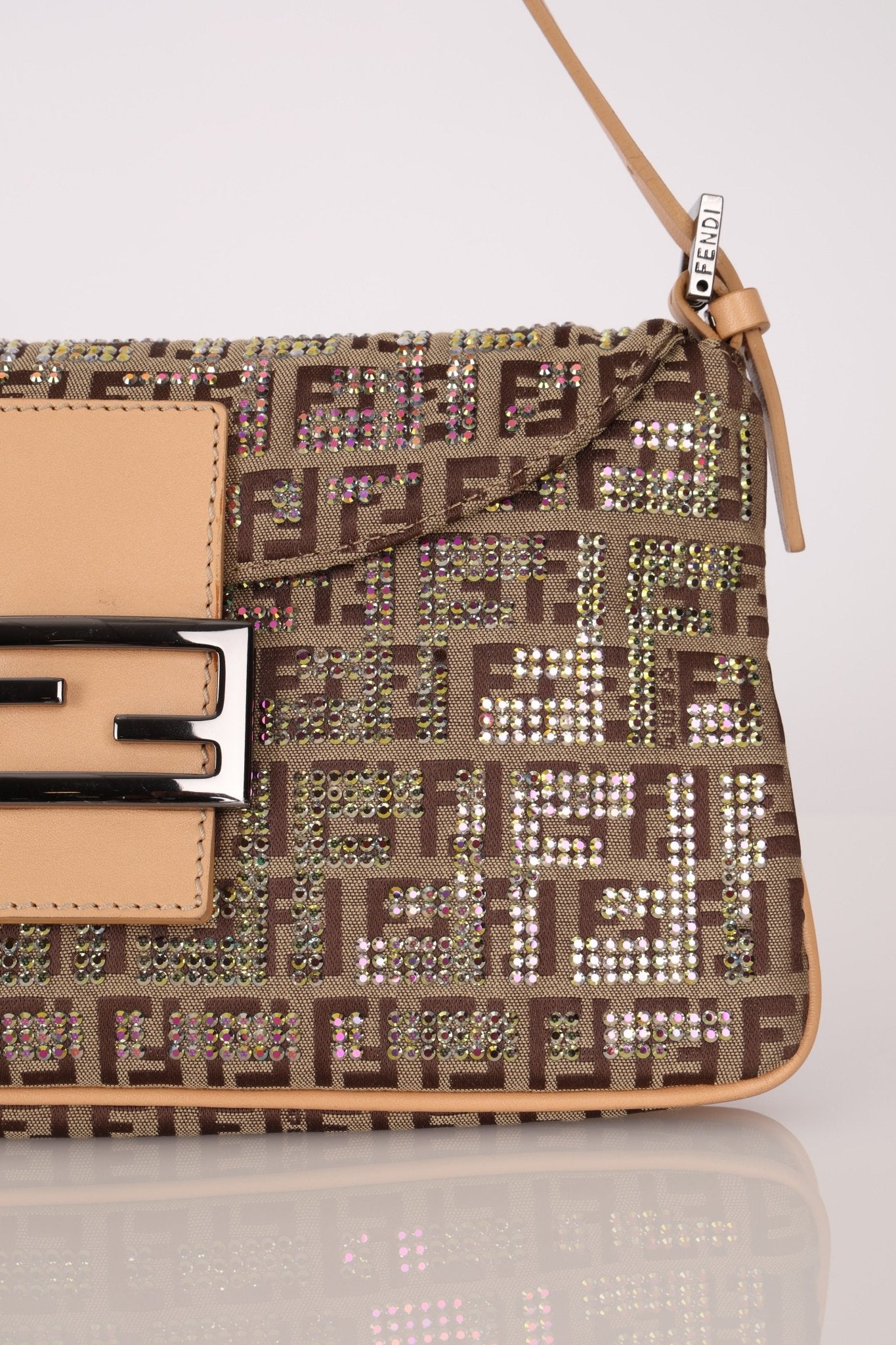 Ultra - Rare Fendi Double Flap Rhinestone Zucchino Baguette - FashioNica