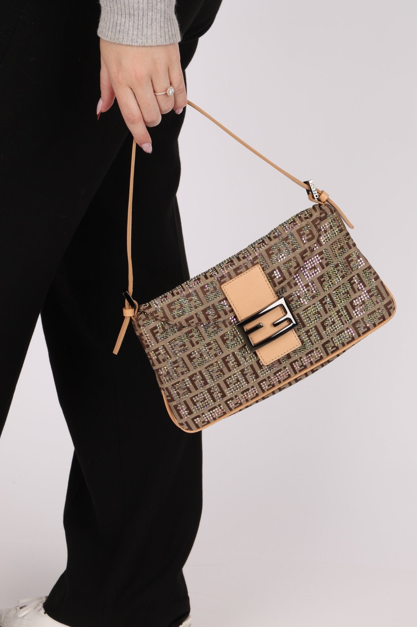 Ultra - Rare Fendi Double Flap Rhinestone Zucchino Baguette - FashioNica