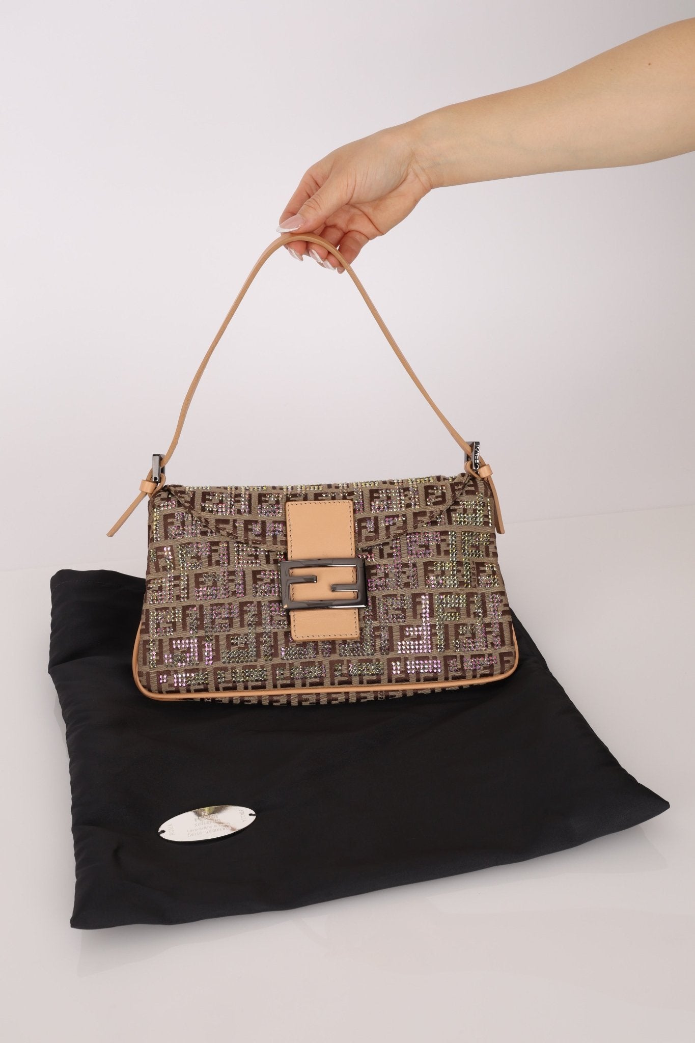 Ultra - Rare Fendi Double Flap Rhinestone Zucchino Baguette - FashioNica
