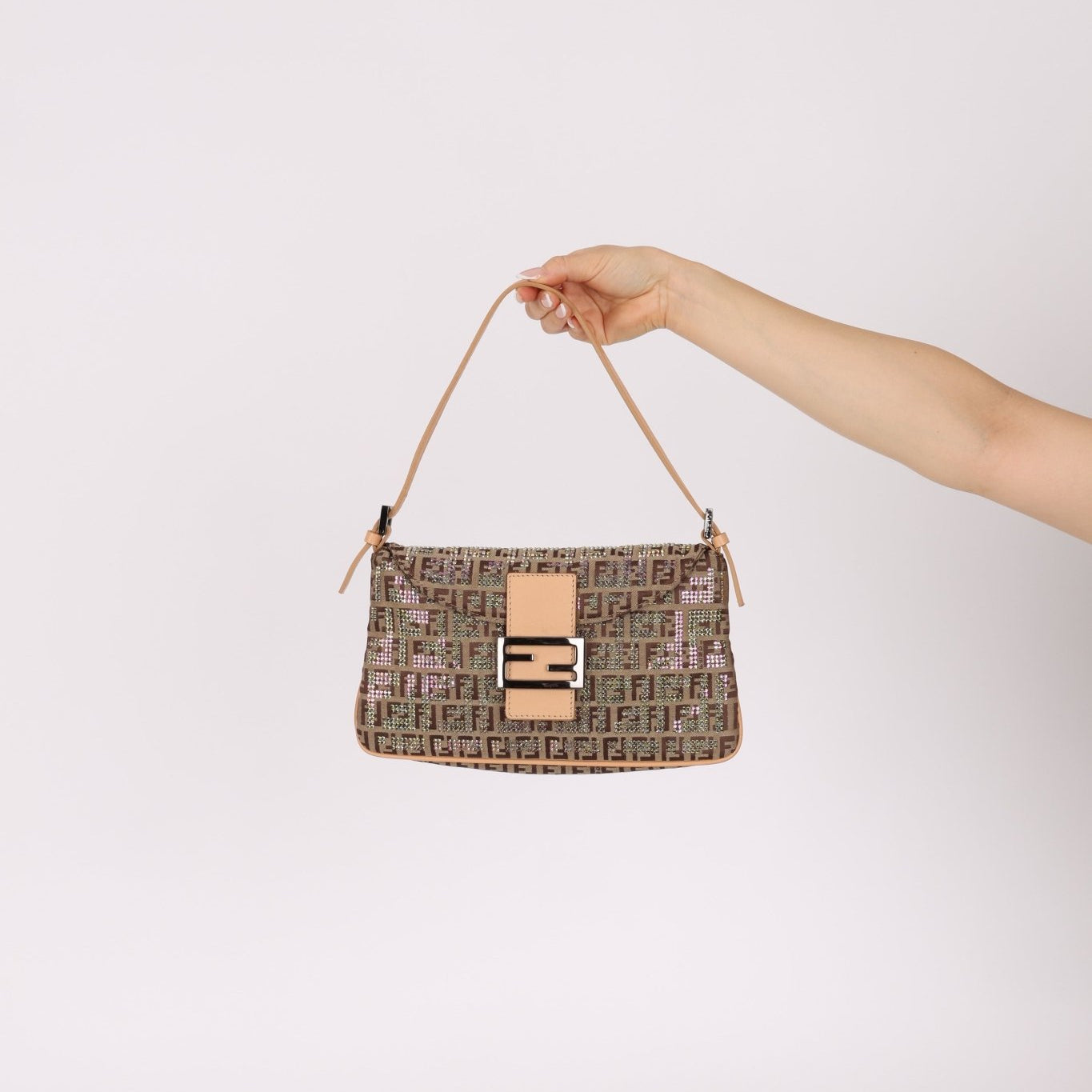 Ultra - Rare Fendi Double Flap Rhinestone Zucchino Baguette - FashioNica
