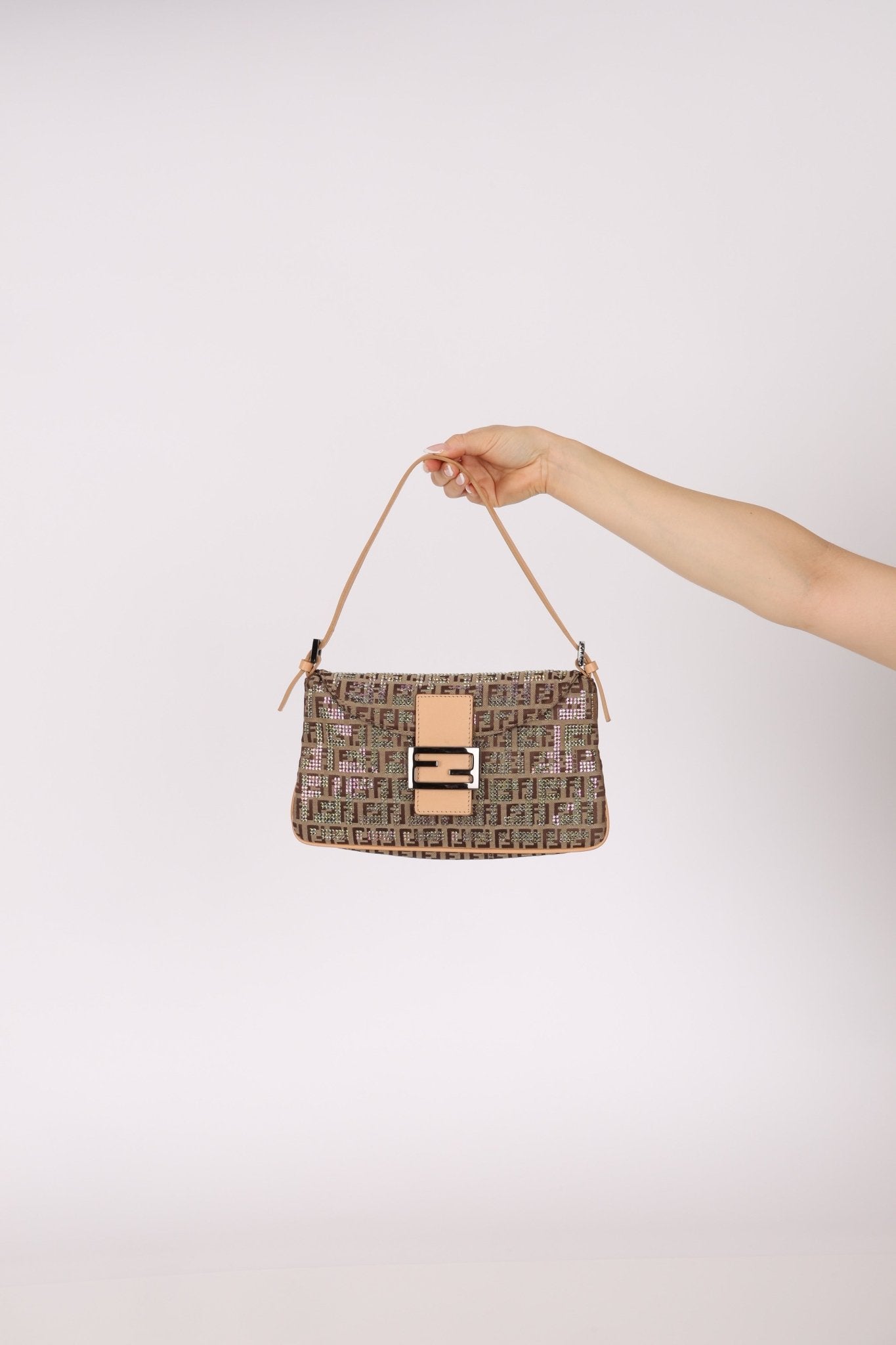 Ultra - Rare Fendi Double Flap Rhinestone Zucchino Baguette - FashioNica