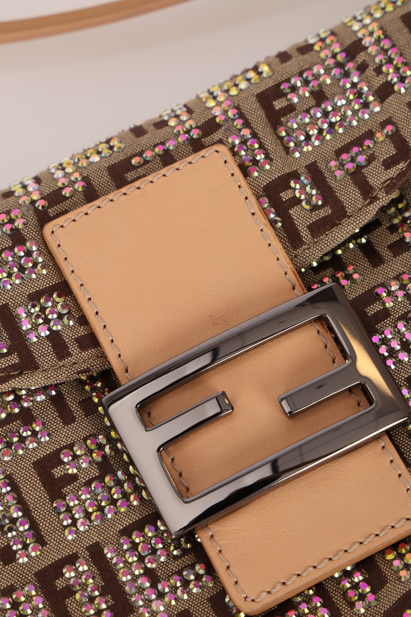 Ultra - Rare Fendi Double Flap Rhinestone Zucchino Baguette - FashioNica