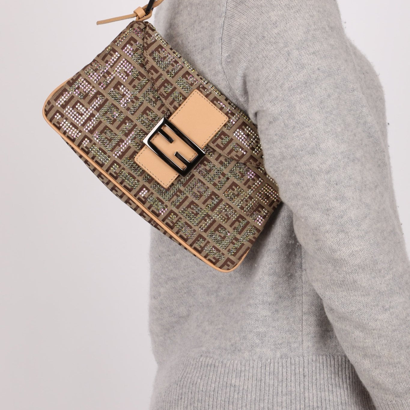Ultra - Rare Fendi Double Flap Rhinestone Zucchino Baguette - FashioNica